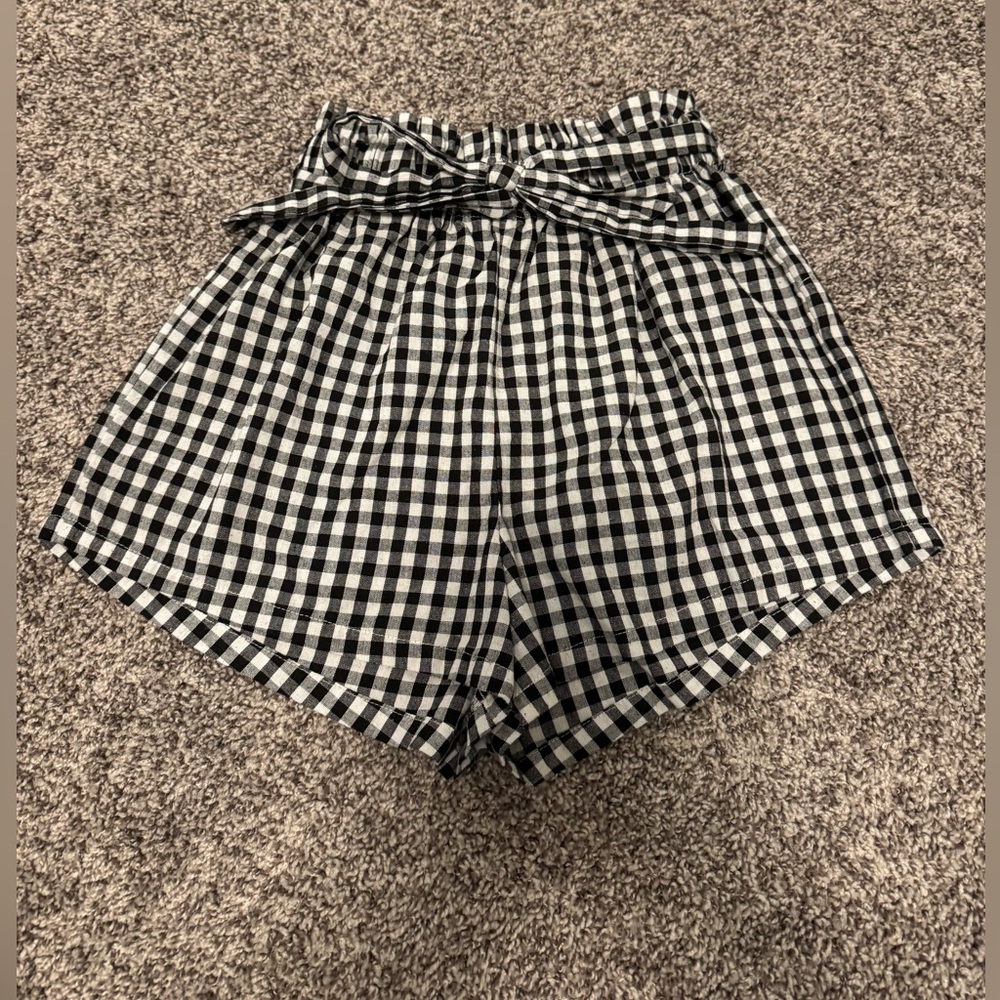 SHEIN Black & White Gingham Paperbag Shorts
